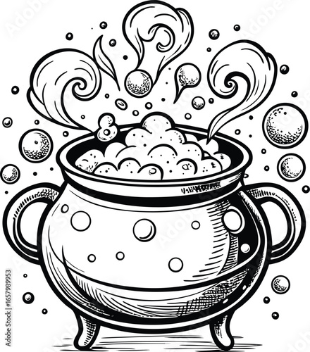 Witch Brewing Elements Boiling Cauldron Magic Potion