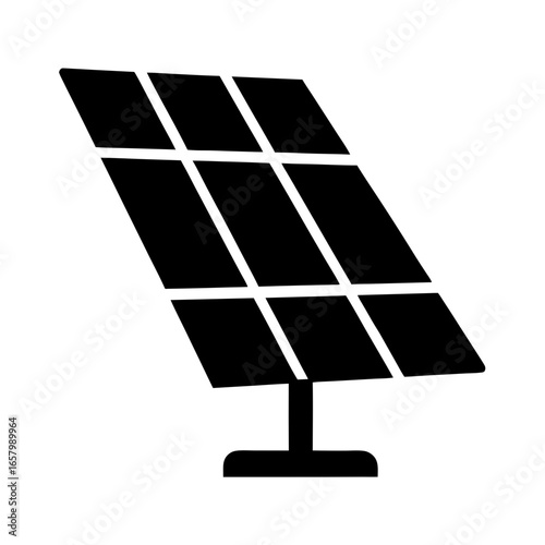 Simplified black and white graphic of a solar panel on stand
