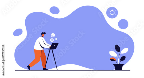 Person working on a laptop, symbolizing remote work, online business, and financial growth. Ideal for digital nomad or investment themes.
