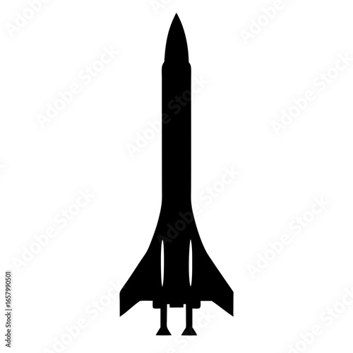 Silhouette of a futuristic space plane, high tech aerospace, black and white