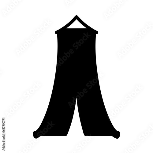 Silhouette of a tent like object hanging from a triangular support
