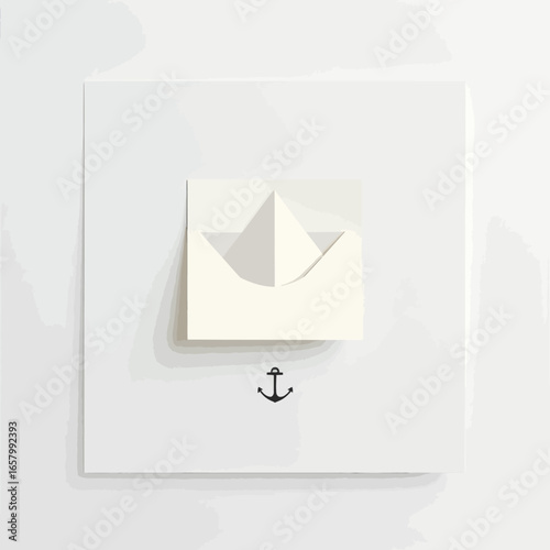 Simple White Paper Boat Origami with Shadow and Minimalist Design