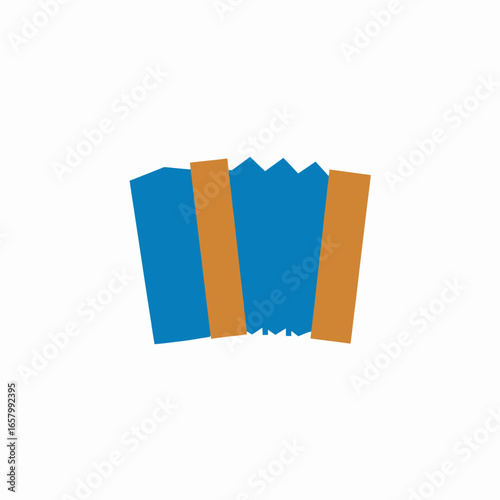 Simplified Blue Accordion Illustration with Brown Accents on White Background