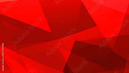 A dynamic abstract design features overlapping, vibrant red triangles creating a bold geometric pattern.