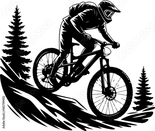 Mountain Biker , outdoor adventure Downhill Cycling vector graphics