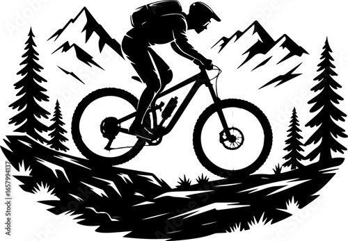 Mountain Biker , outdoor adventure Downhill Cycling vector graphics