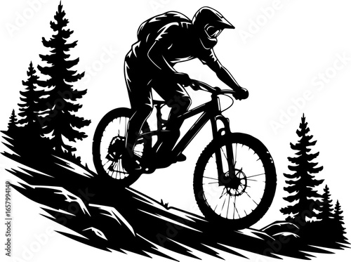 Mountain Biker , outdoor adventure Downhill Cycling vector graphics