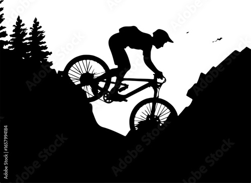 Mountain Biker , outdoor adventure Downhill Cycling vector graphics