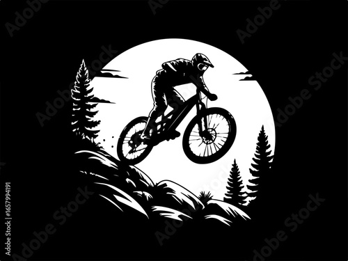Mountain Biker , outdoor adventure Downhill Cycling vector graphics