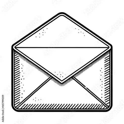 Open envelope sketch with hatching detail for communication and correspondence