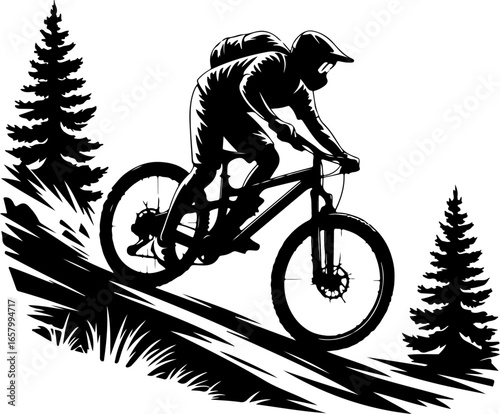 Mountain Biker , outdoor adventure Downhill Cycling vector graphics