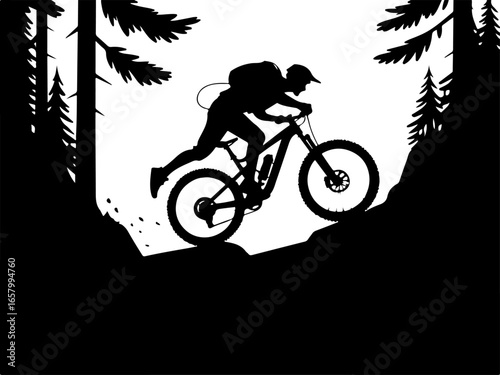Mountain Biker , outdoor adventure Downhill Cycling vector graphics