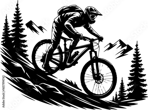 Mountain Biker , outdoor adventure Downhill Cycling vector graphics