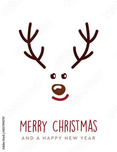 cute simple deer drawing christmas greeting card vector illustration