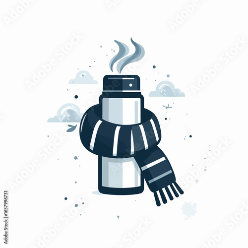 Stylish Insulated Thermos Bottle with Warm Scarf and Steam Illustration