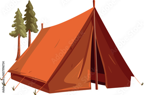 Tourist tent on white background with camping teepee and nature elements
