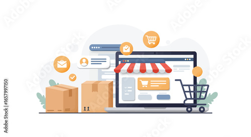 Online Shopping and Delivery Concept Illustration