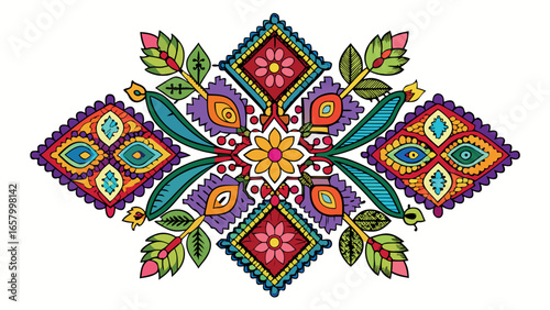 Vector art of colorful folk art embroidery pattern