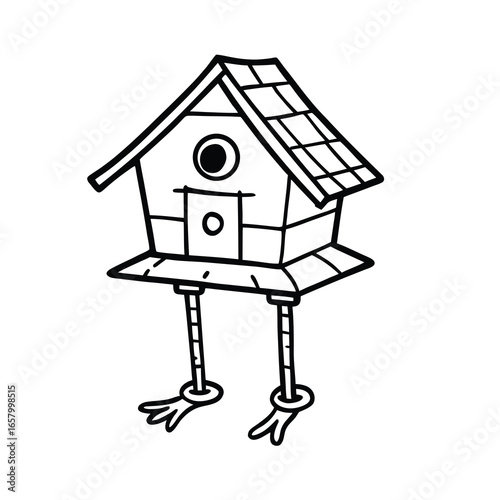 fantasy birdhouse with legs illustration on white background 