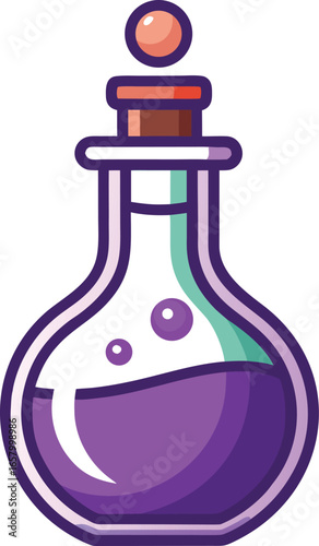 Witch Brewing Elements Purple Potion in Glass Bottle