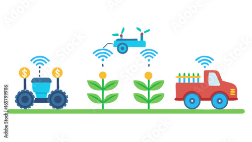 Smart agriculture technology farming with drone robot and truck for precision agriculture and yield optimization