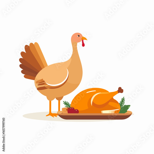Thanksgiving Roasted Turkey and Bird Illustration