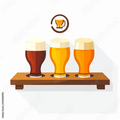 Three Beer Glasses with Different Colors on Wooden Tray