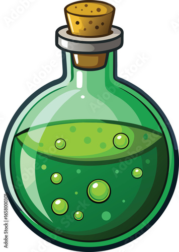 Witch Brewing Elements Green Potion Bottle Cartoon Illustration