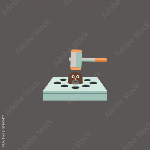 Whack a mole hammer icon logo flat vector design