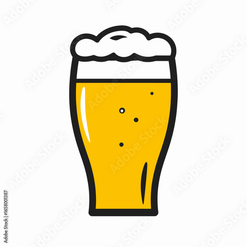 Vector Illustration of a Full Glass of Beer with Frothy Foam