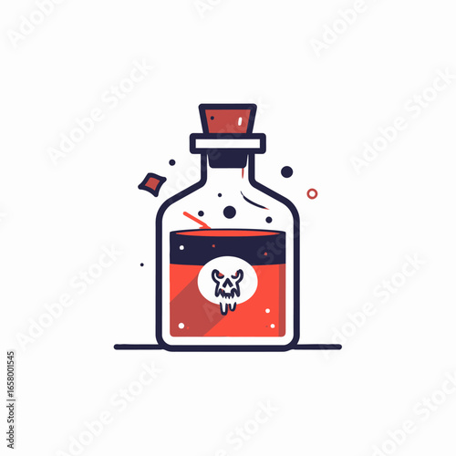 Vector Illustration of a Poison Bottle with Skull Symbol and Red Liquid
