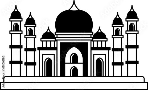 black and white illustration of Taj Mahal India