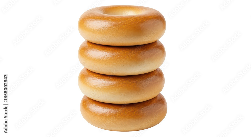 Isolated Stack of Four Plain Bagels Isolated Stack of Four Plain Bagels