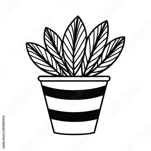 houseplant in striped pot vector design on white background
