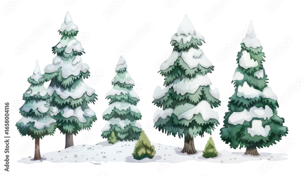 Obraz premium PNG Snow-covered evergreen trees illustration