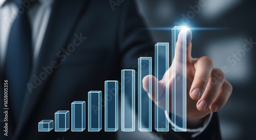 Business growth strategy presentation corporate office, digital visualization, professional environment close-up view analytics and metrics
