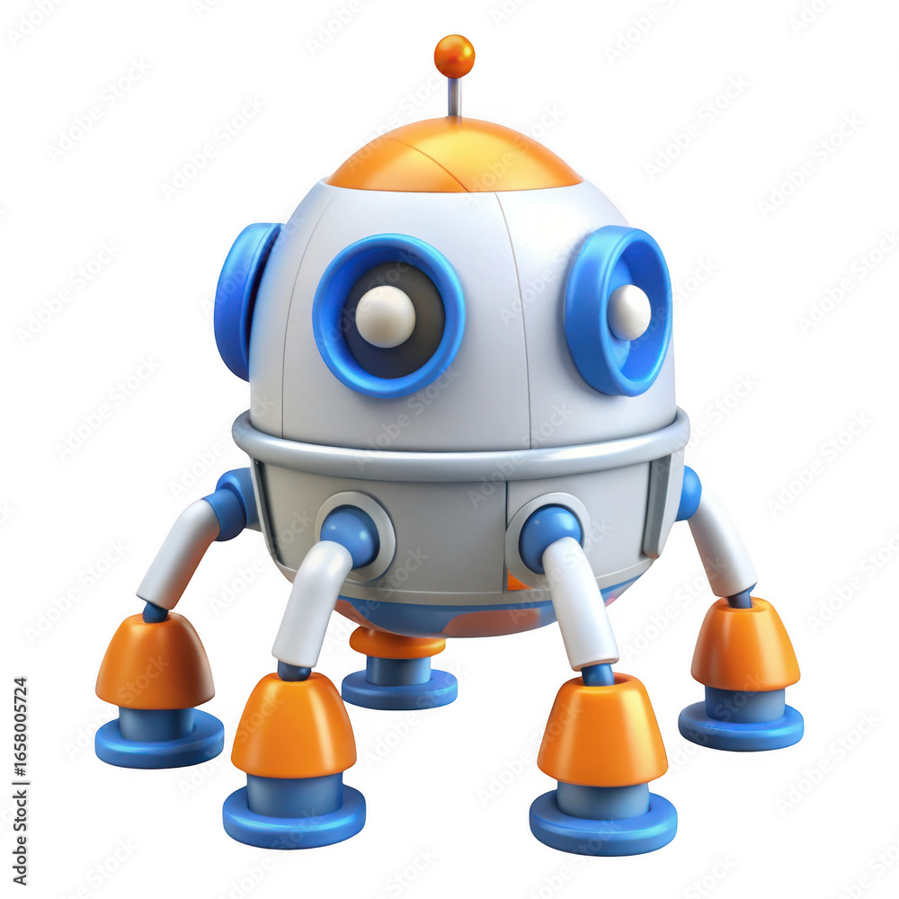 Fototapeta premium 3d cute cartoon robot with orange accents isolated on transparent background