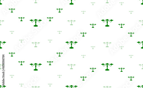 Seamless pattern of large and small green candlestick symbols. The elements are arranged in a wavy. Illustration on light green background