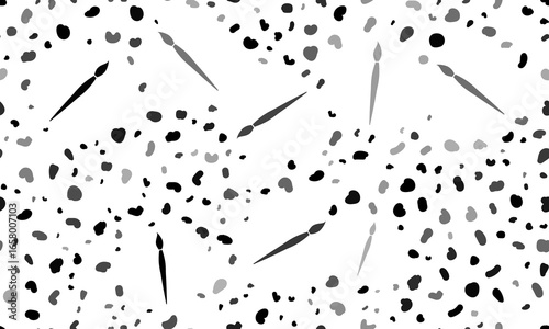 Abstract seamless pattern with artistic brush symbols. Creative leopard backdrop. Illustration on transparent background