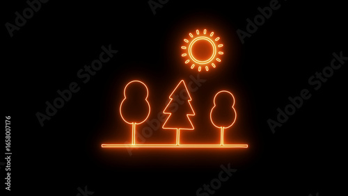 Wallpaper Mural Orange Neon Line Art Landscape with Sun and Trees on Black Background nature Torontodigital.ca