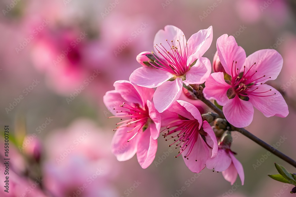 Obraz premium Stunning Pink Blossoms with Delicate Petals Against a Soft Pink Background in Springtime