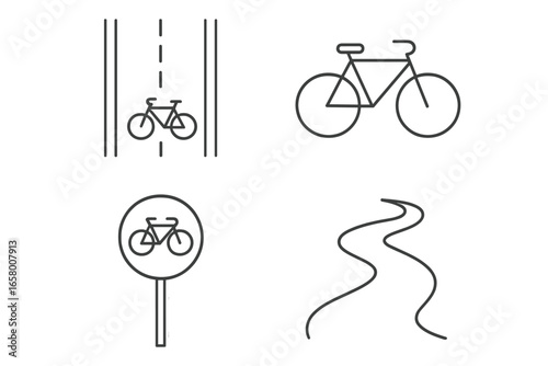 Bicycle lane icon set illustrating cycling route and road symbols