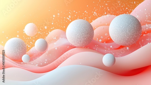 Peach-Toned Abstract Background with Organic 3D Shapes and Spheres, Flat Lay Render for Design Concepts 
