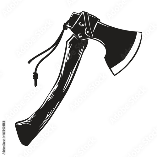 Detailed Engraving of a Tactical Hatchet