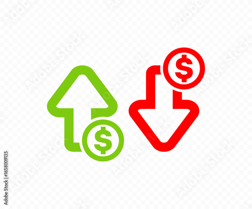 Money increase icon with arrow up symbol. Profit and lose money dollar vector design and illustration.

