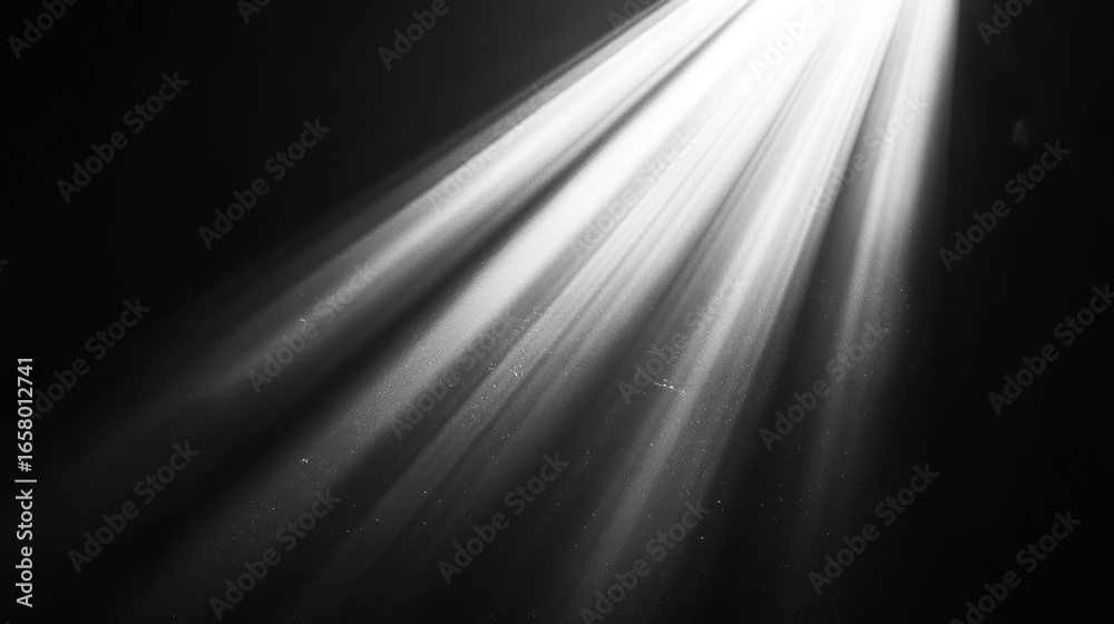 Bright White Light Beam on Black Background with Sparkling Particles Bright White Light Beam on Black Background with Sparkling Particles