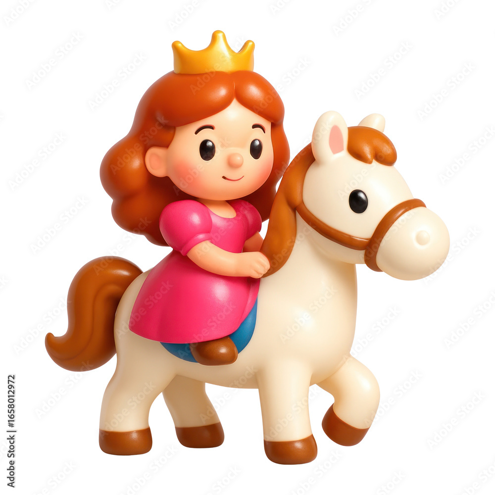 Obraz premium PNG Princess riding cute toy horse.