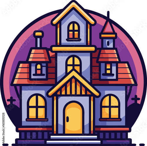 Gothic House Elements Spooky Haunted House Halloween Design