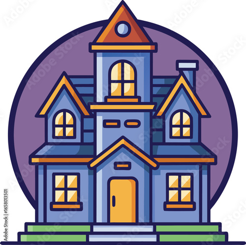 Gothic House Elements Spooky House Cartoon Illustration
