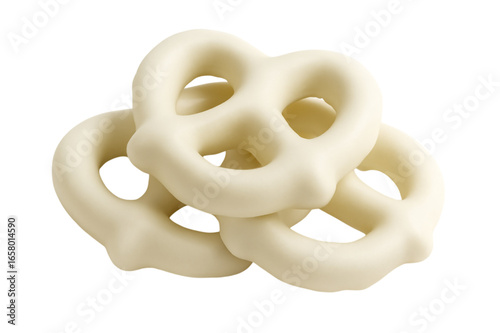 White chocolate covered pretzels, sweet and salty snack dessert, crunchy coated pretzel candy